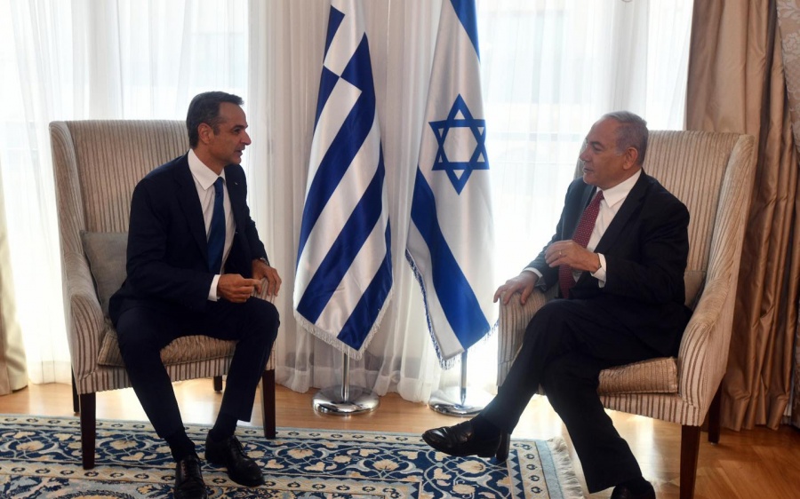 Мицотакис, Нетаньяху, флаг Израиля, флаг Греции
